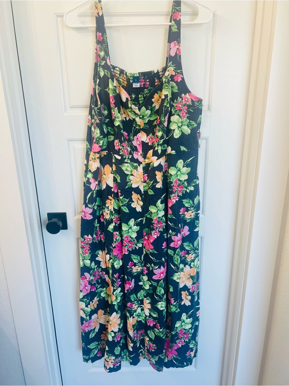 Old Navy Maxi Dress with Pink, Yellow & Green Floral Print